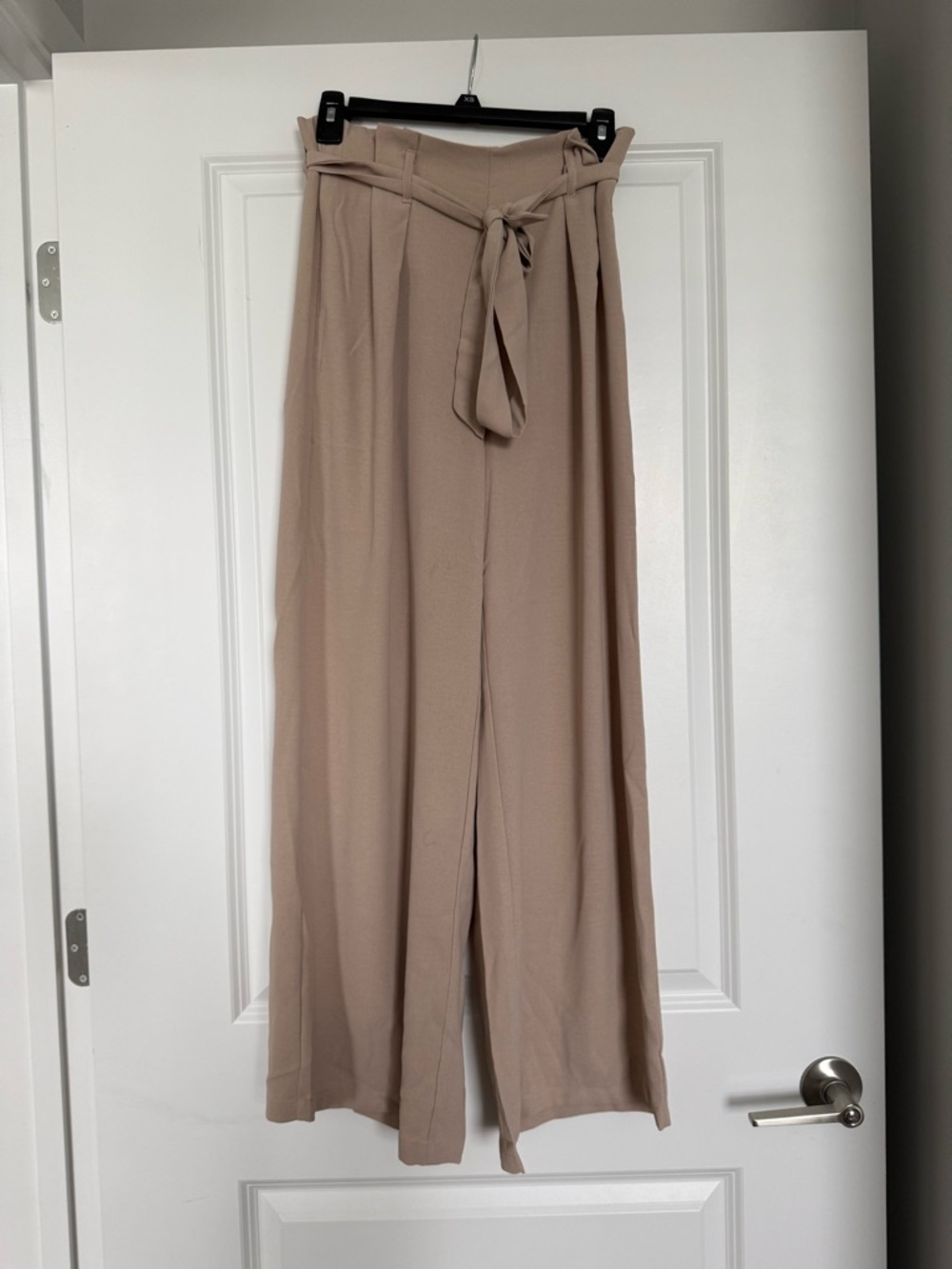 High-Waist Tie-Belt Wide Leg Pants - Taupe